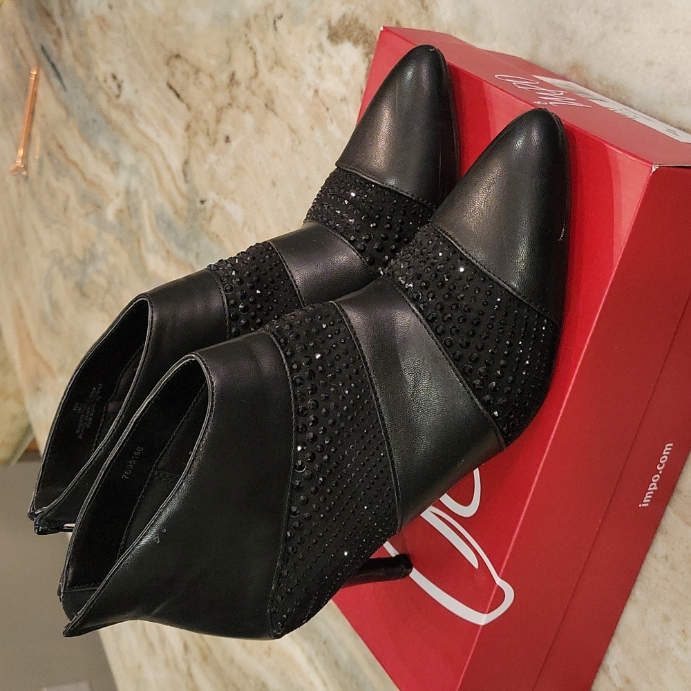 Black Rhinestone Heel Booties